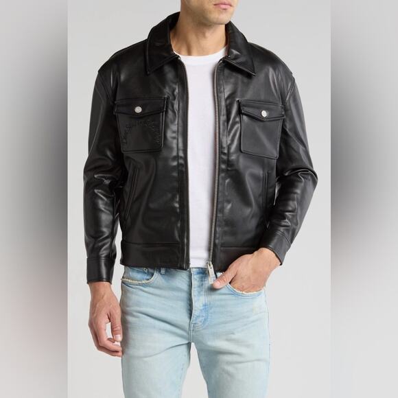 NWOT Diet Starts Monday Can’t Teach Taste Faux Leather Trucker Jacket Size L - Picture 2 of 11